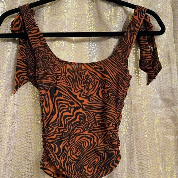 Free People Brown Striped Bow Shoulder Avenue Tank Top XS - Picture 2 of 6